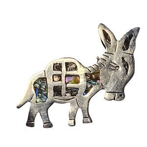 VTG Signed Taxco Mexico Sterling Silver Donkey Shape Pin Broach Inlaid Abalone